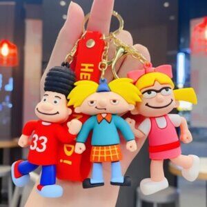 Hey Arnold! Character Keychains Fun Gold Tone Key Fob Wristlet 3 Pcs